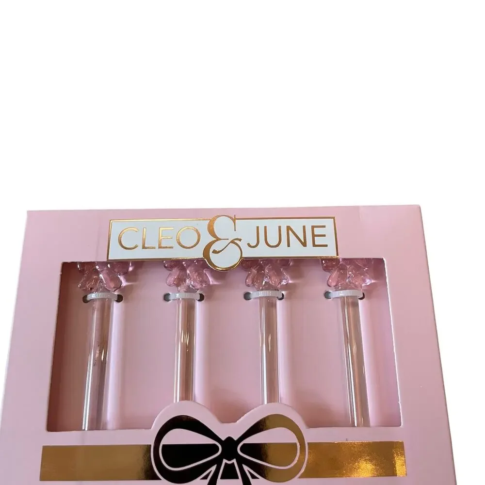 Cleo & June Glass Pink Bow Spoons Set of 4 NEW